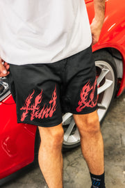 Flame Mesh Shorts - Black