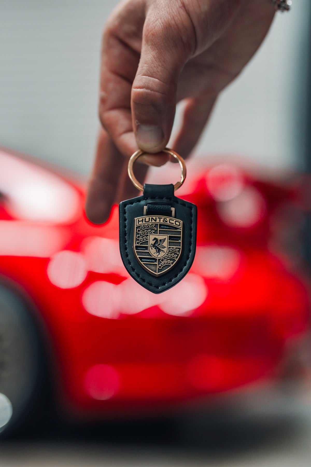 Crest Leather Keychain